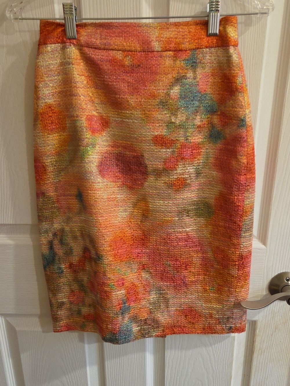 kate spade Orange Multi Watercolor Floral Pencil Skirt